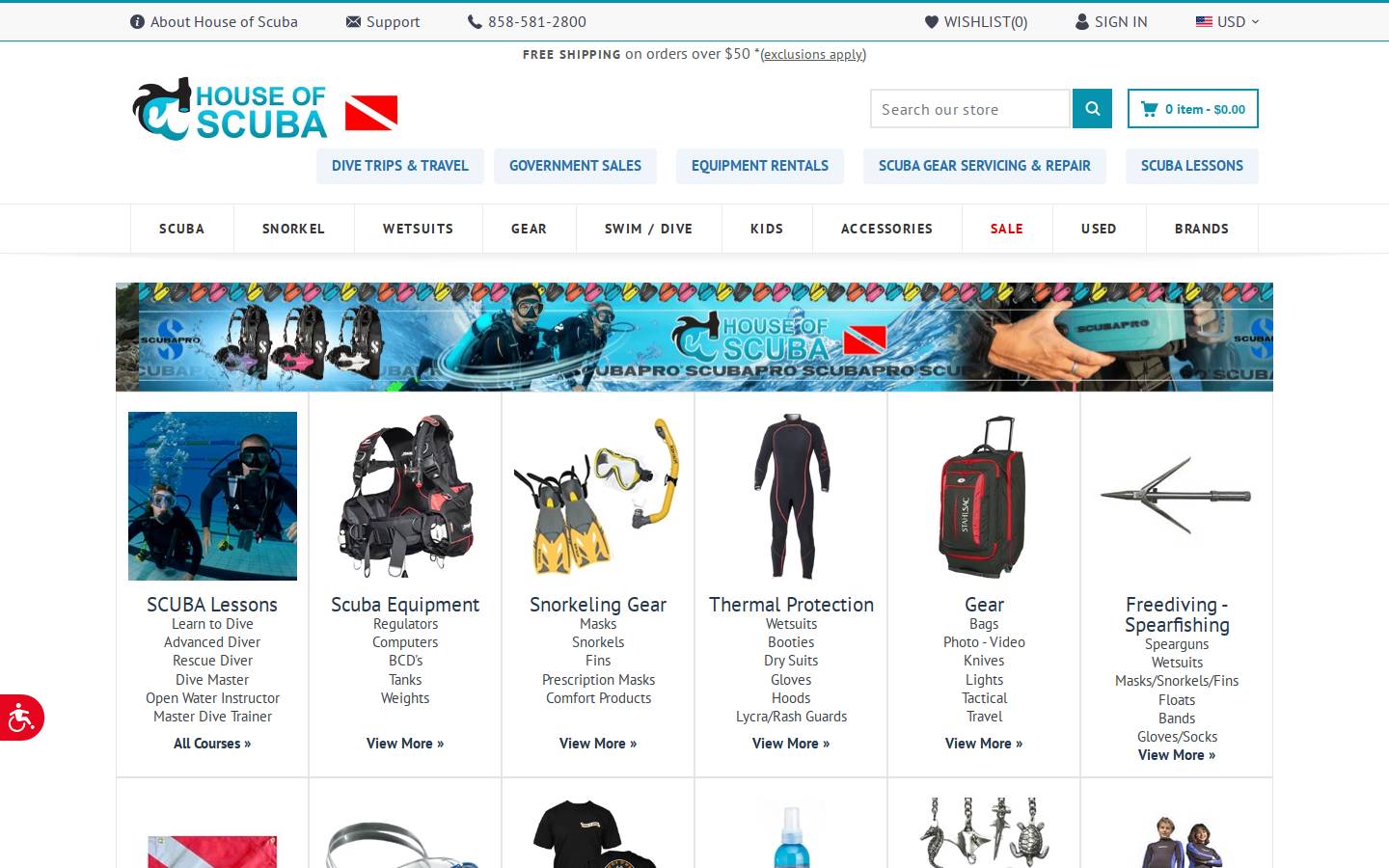 House of Scuba homepage screenshot