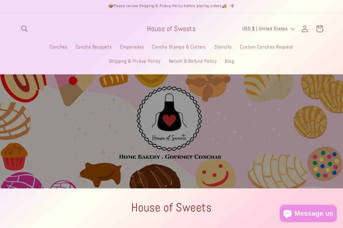 Houseofsweets homepage screenshot