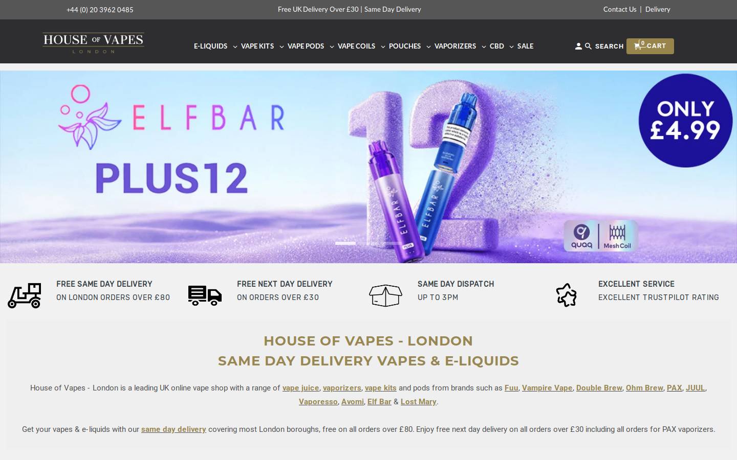 House of Vapes - London homepage screenshot