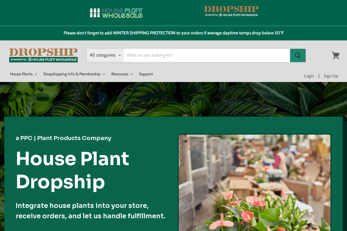 houseplantdropship.com homepage screenshot