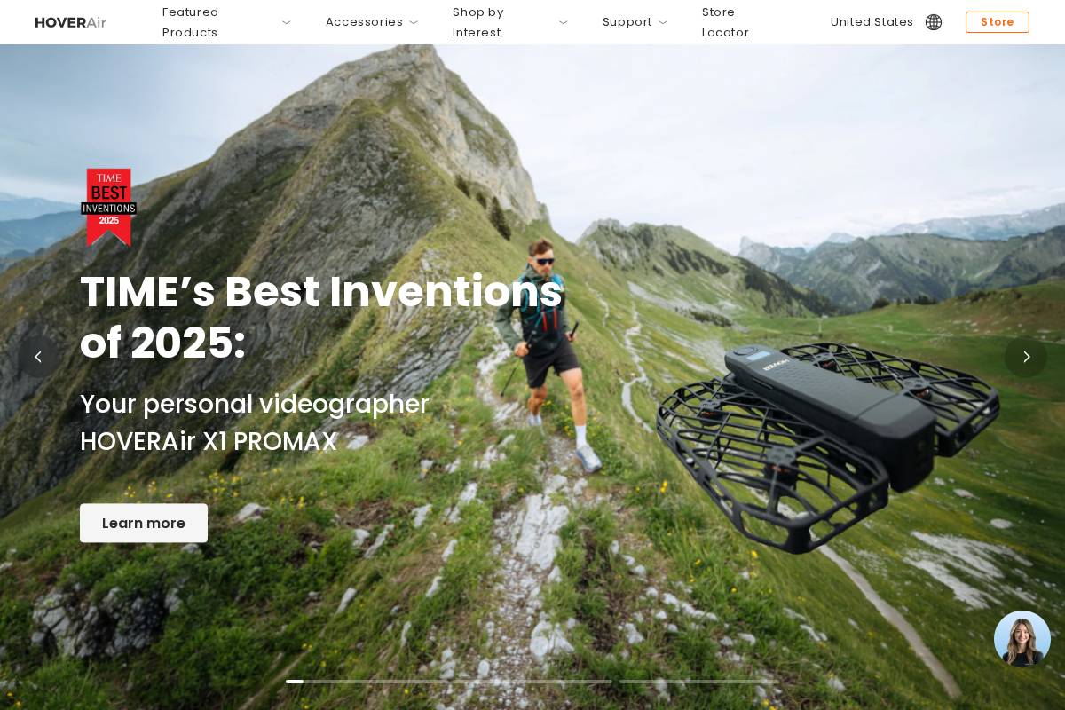 HOVERAir homepage screenshot