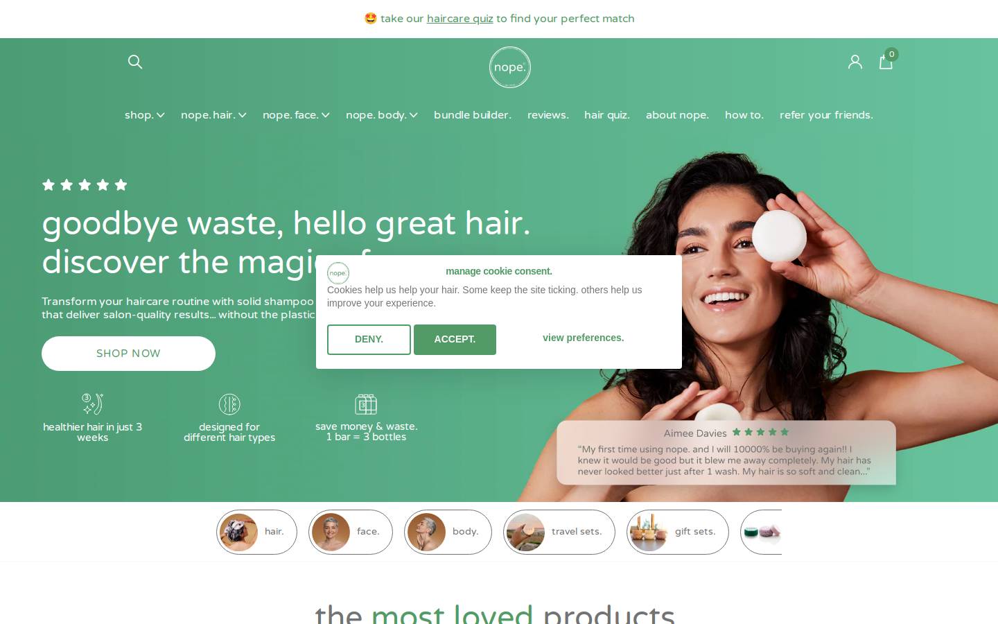 nope. haircare homepage screenshot