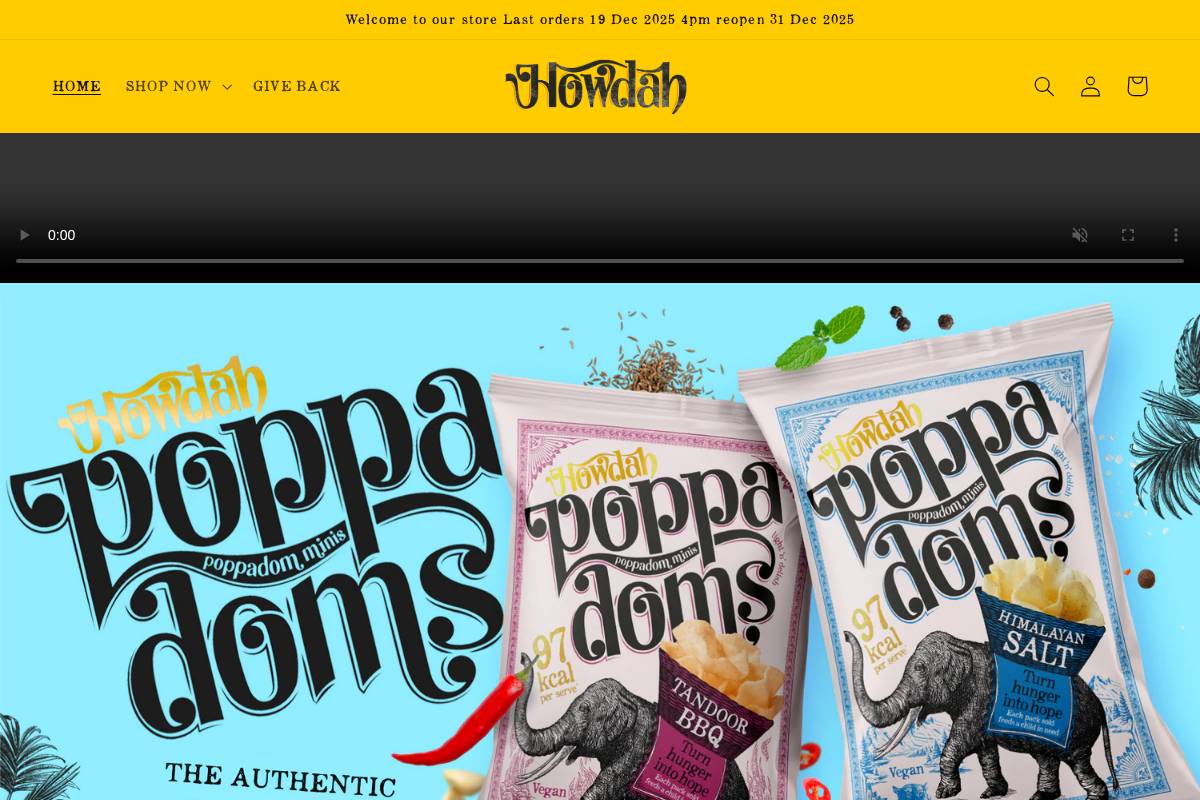Howdahsnacks homepage screenshot