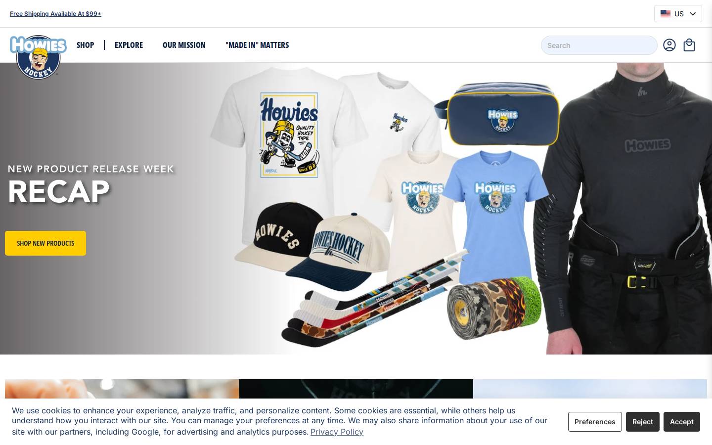 Howie's Hockey Tape homepage screenshot