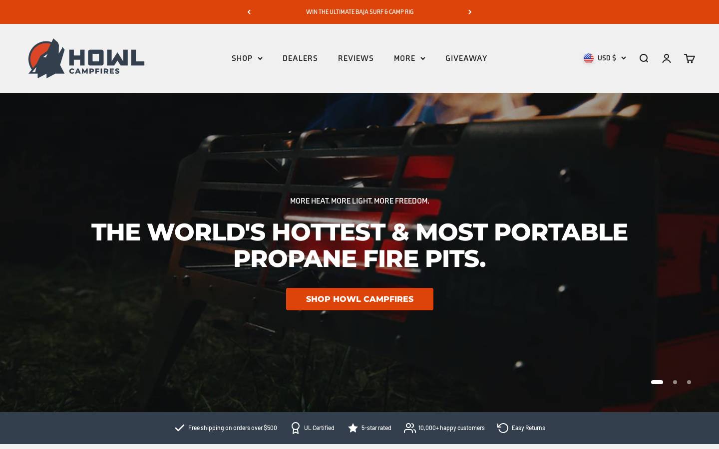 howlcampfires.com homepage screenshot