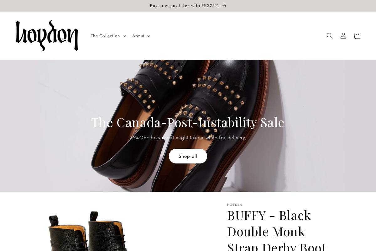 hoydenshoes.com homepage screenshot