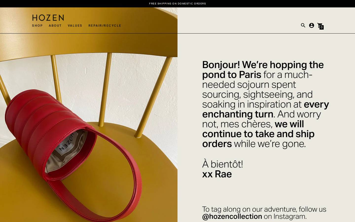 hozencollection.com homepage screenshot