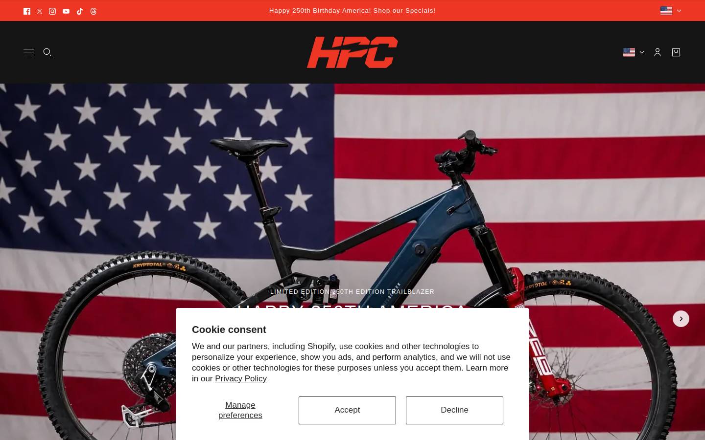 hpcbikes.com homepage screenshot