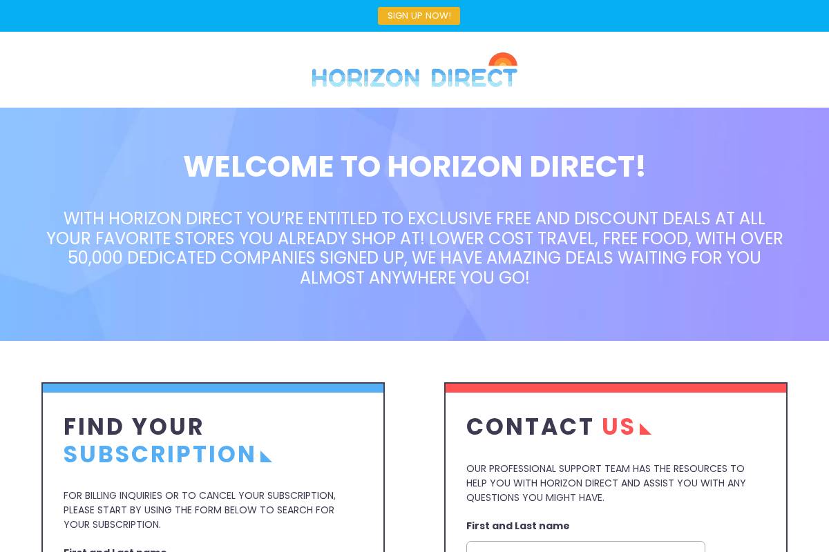 hrzndirect.com homepage screenshot