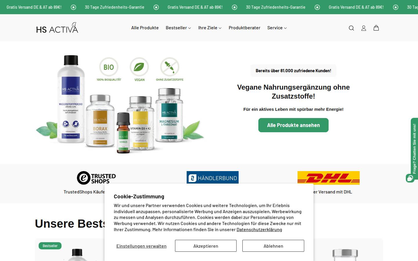 Hs Activa homepage screenshot