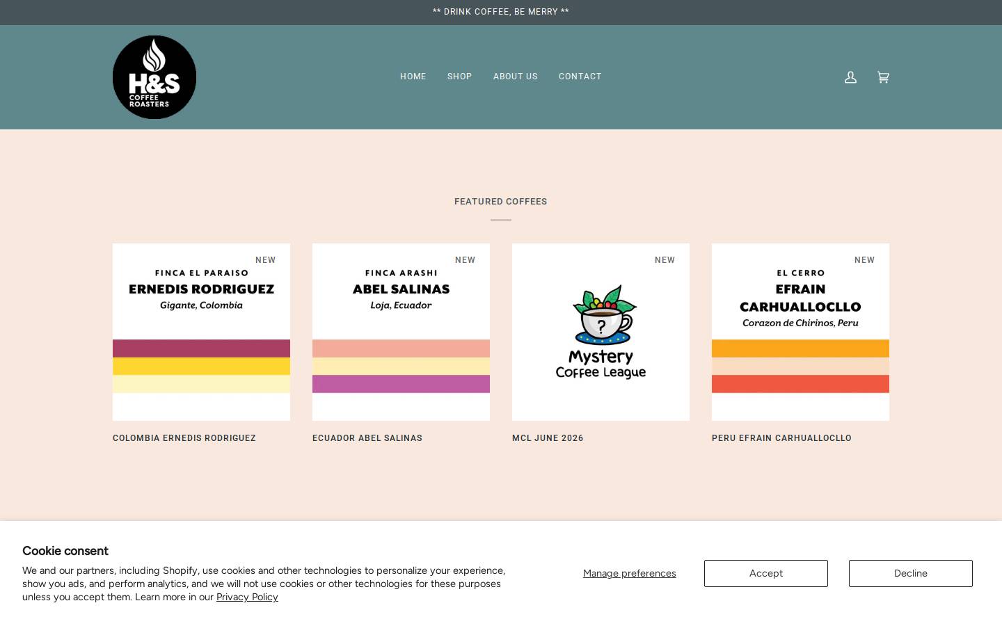 hscoffeeroasters.com homepage screenshot