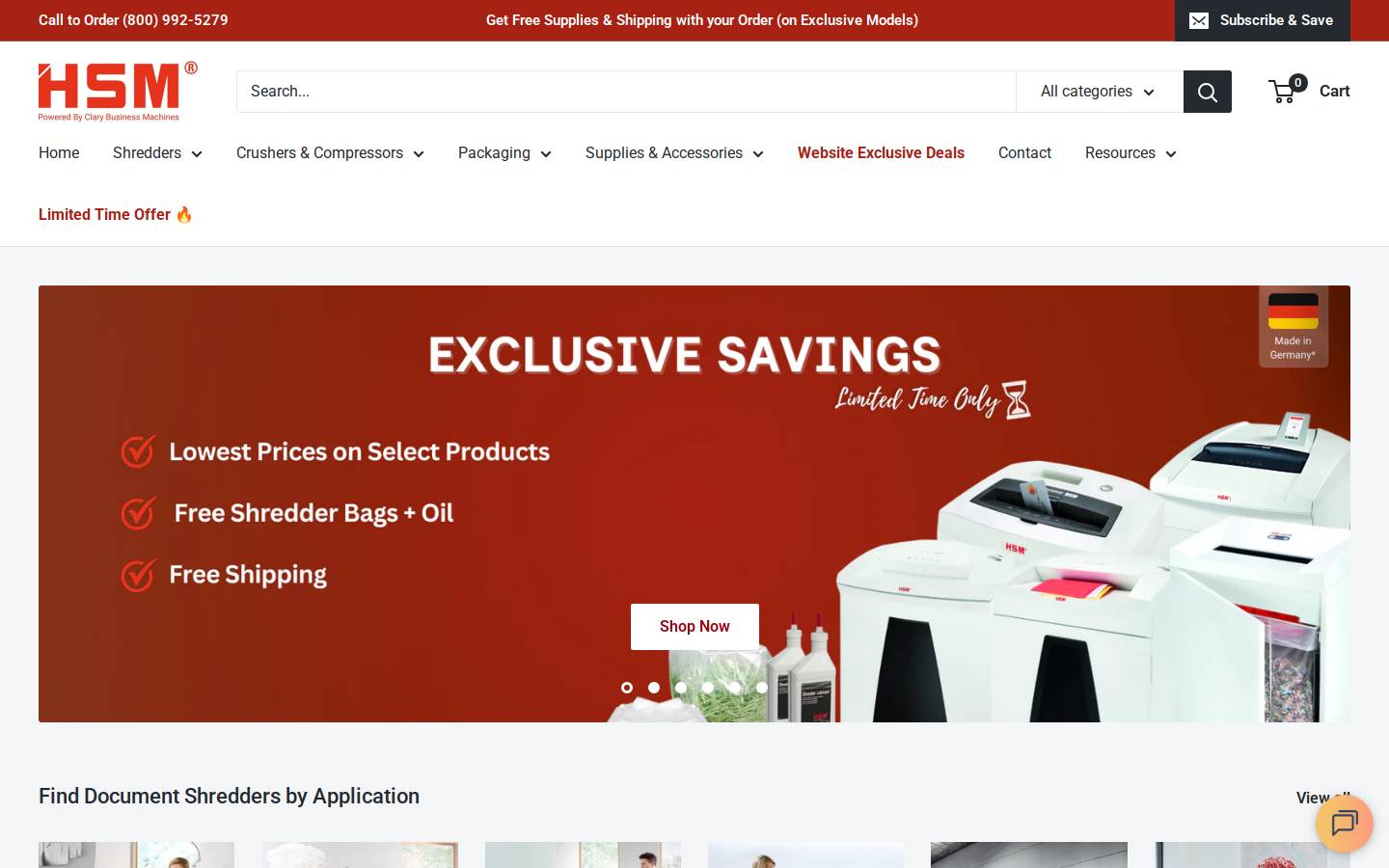 hsm-shredder.com homepage screenshot