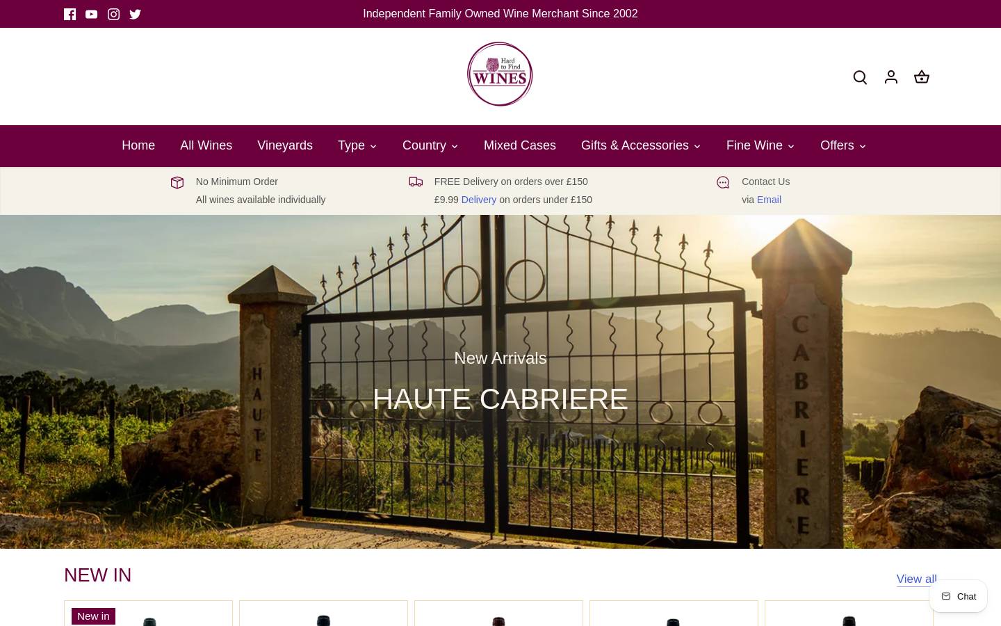 Hard to Find Wines homepage screenshot