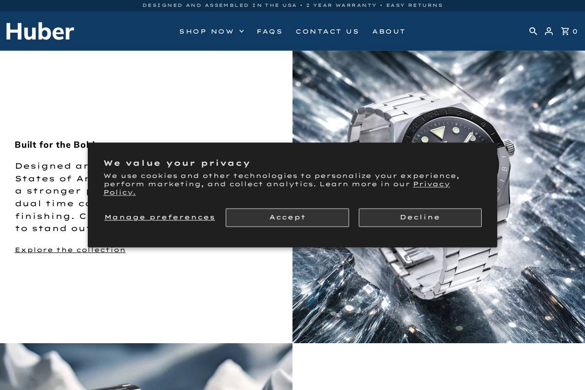 huberwatches.com homepage screenshot
