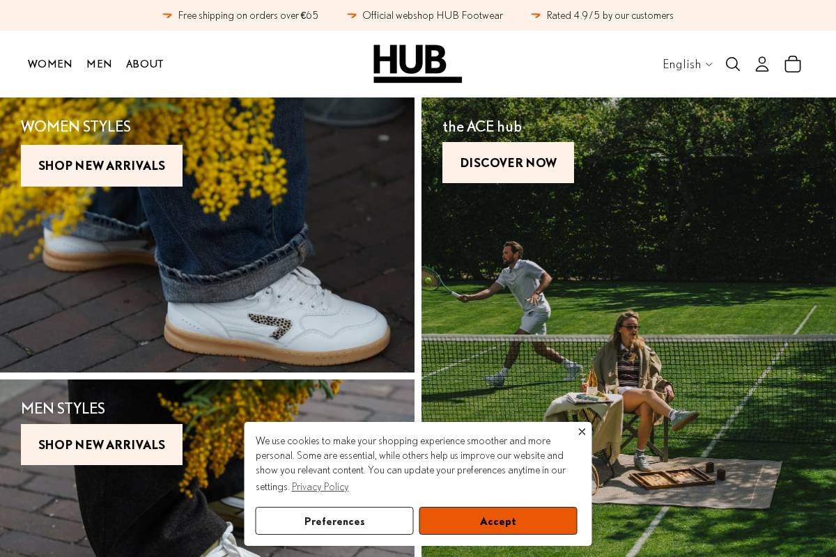 hubfootwear.com homepage screenshot