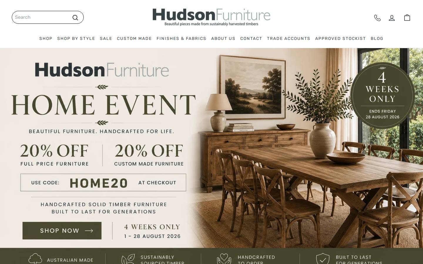 Hudson Furniture homepage screenshot
