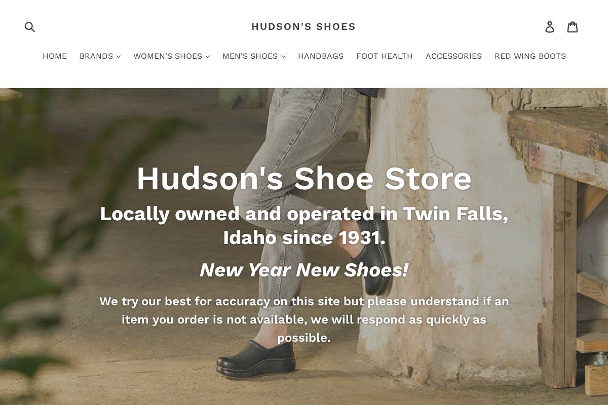 hudsonsshoes.com homepage screenshot