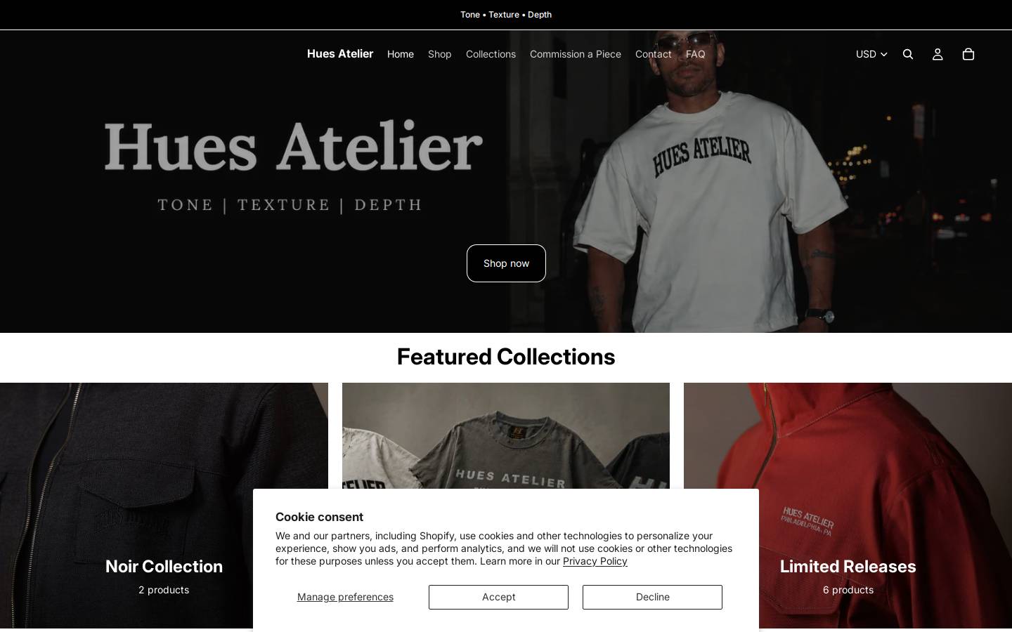 huesatelier.com homepage screenshot