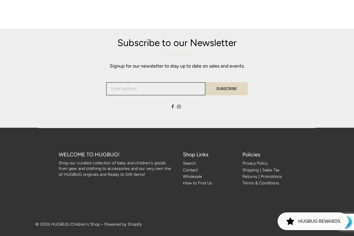 HUGBUG Children's Shop homepage screenshot