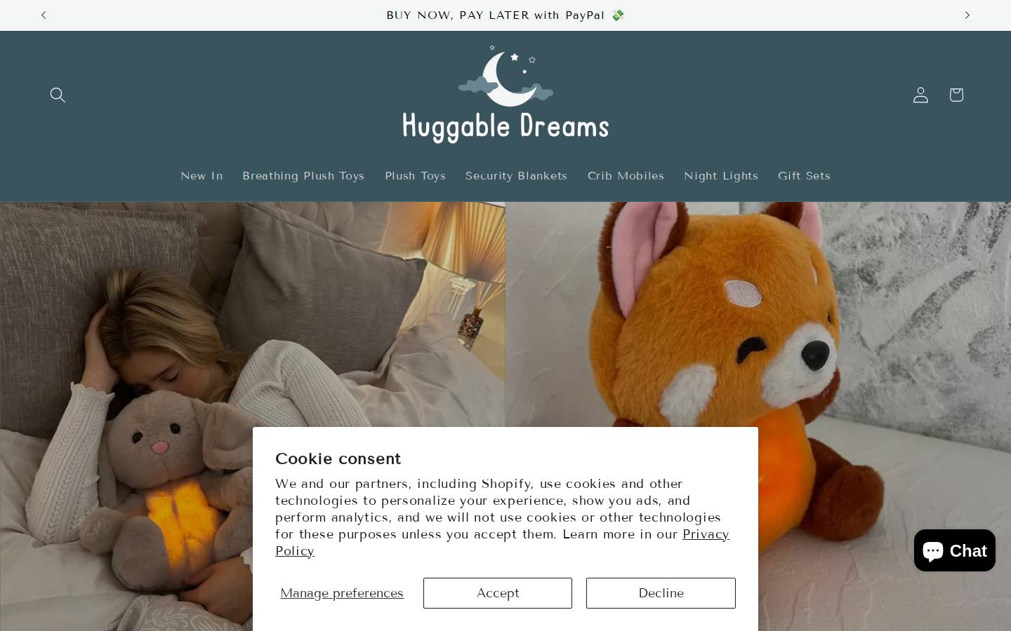 huggabledreams.com homepage screenshot