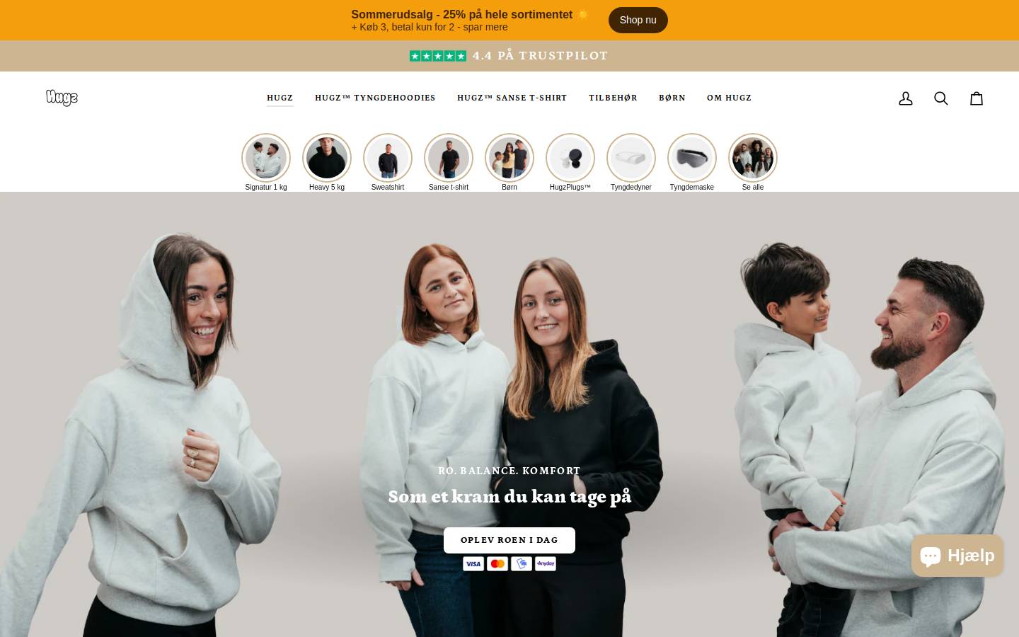 Hugz homepage screenshot