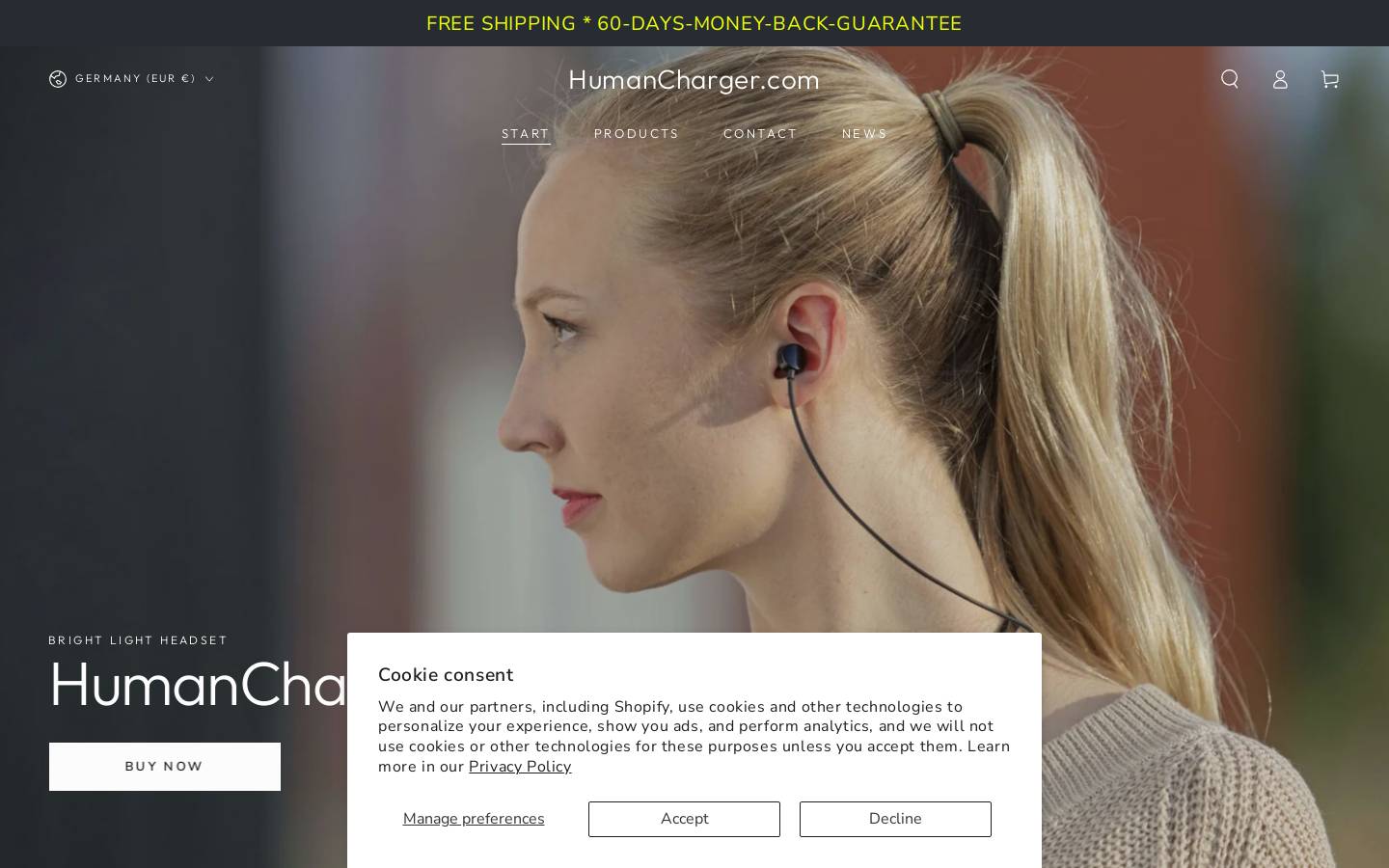 Humancharger.com homepage screenshot