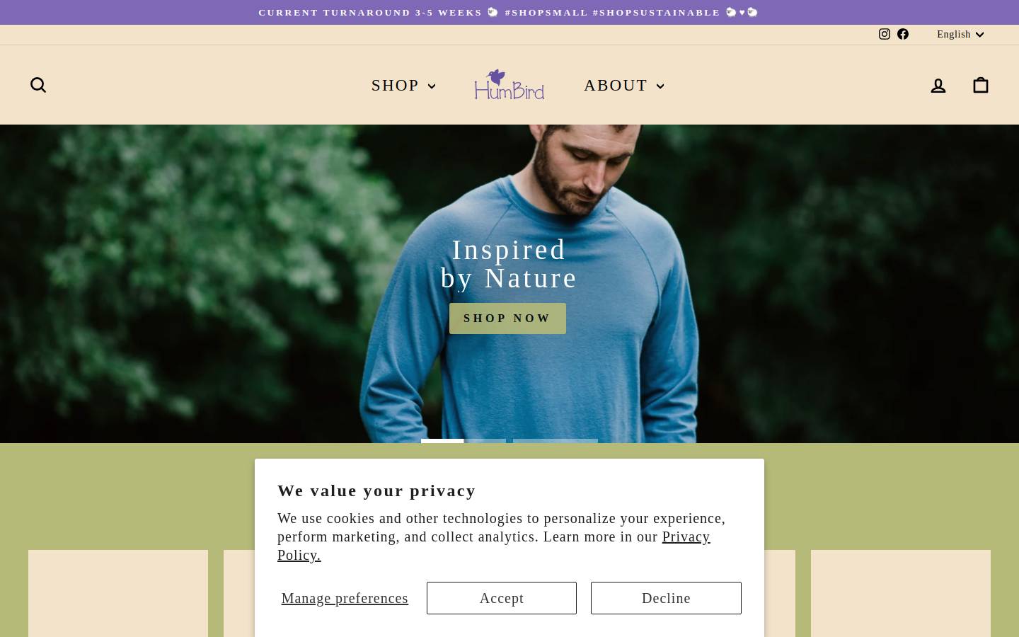 humbirdclothing.com homepage screenshot