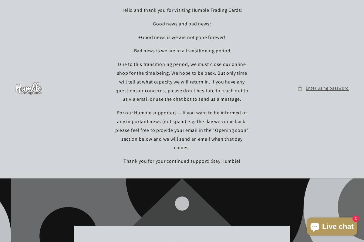 humbletradingcards.com homepage screenshot