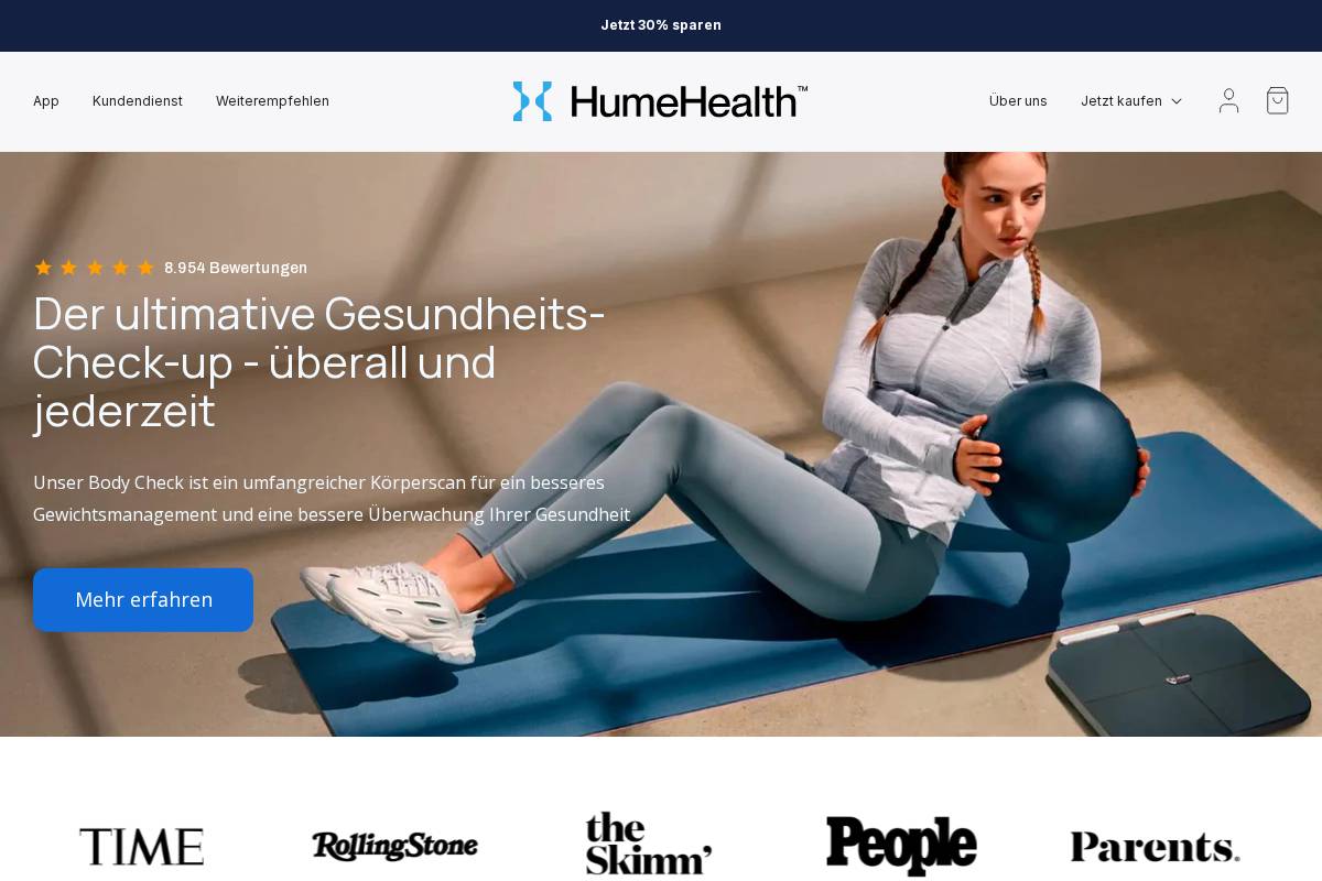 Hume Health homepage screenshot