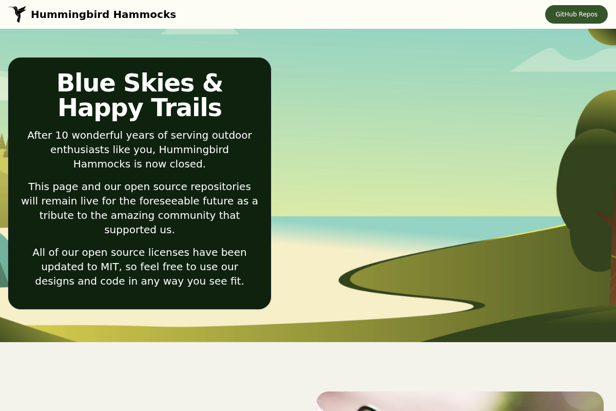 Hummingbird Hammocks homepage screenshot