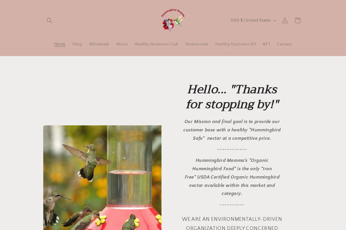 hummingbirdmomma.com homepage screenshot