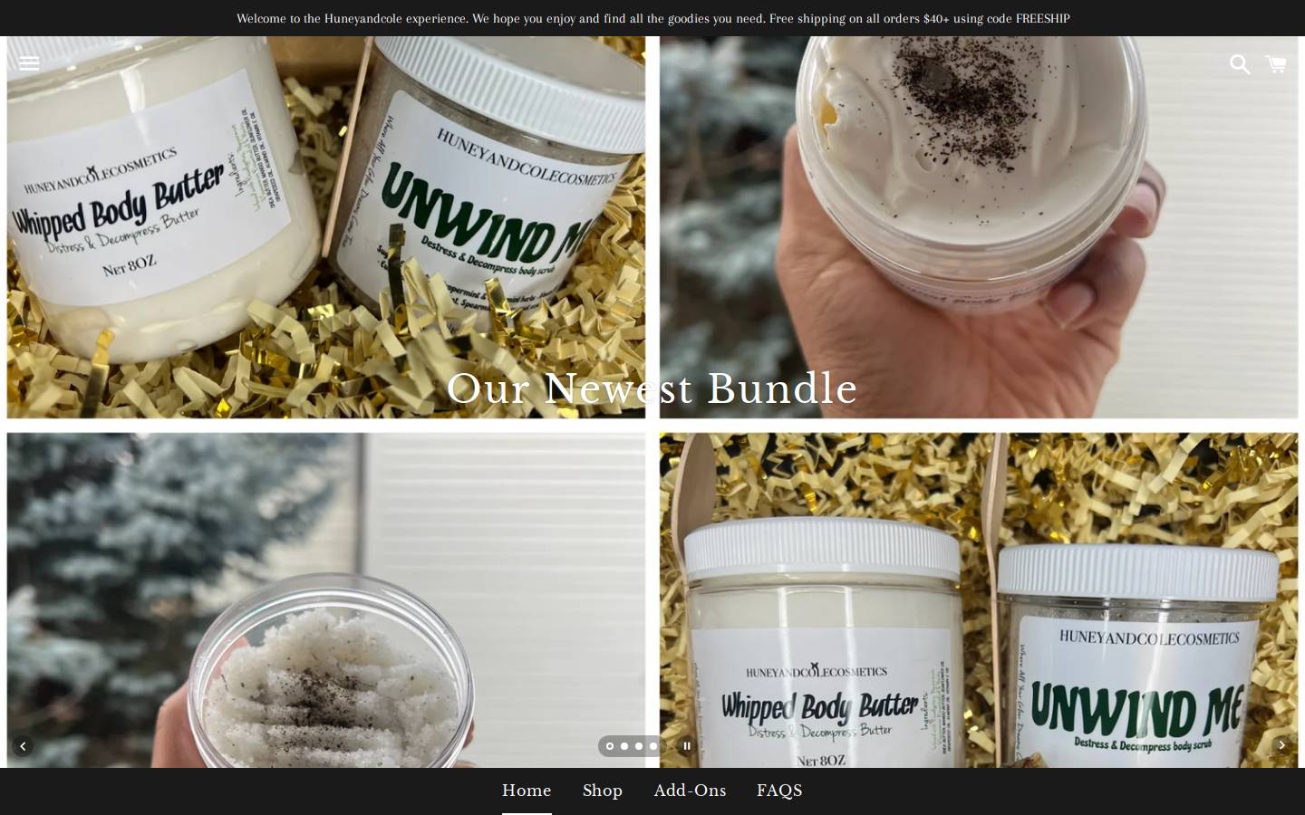 huneyandcolecosmetics.com homepage screenshot