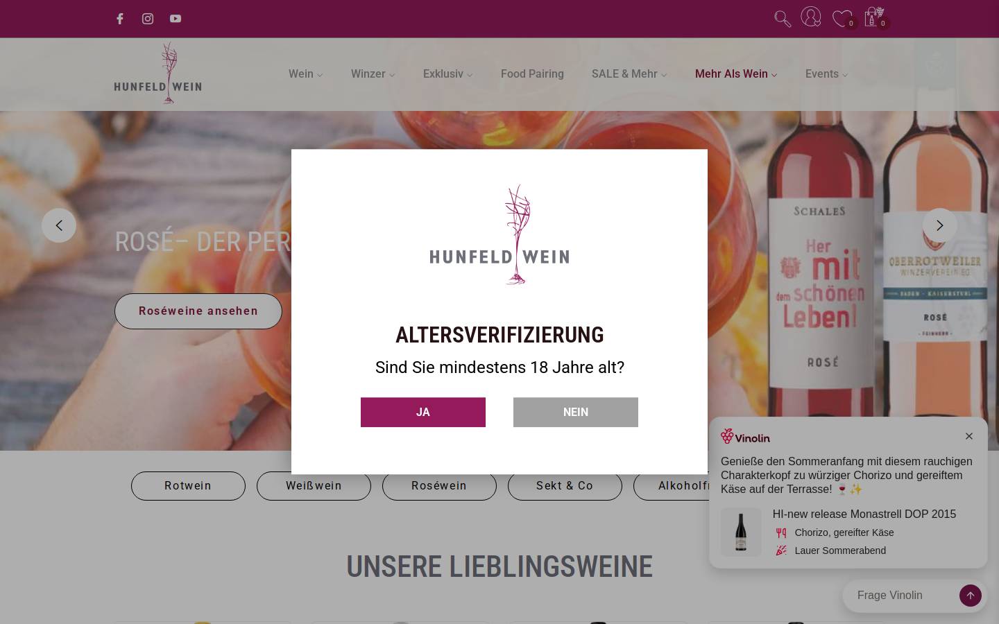 Hunfeld Wein homepage screenshot