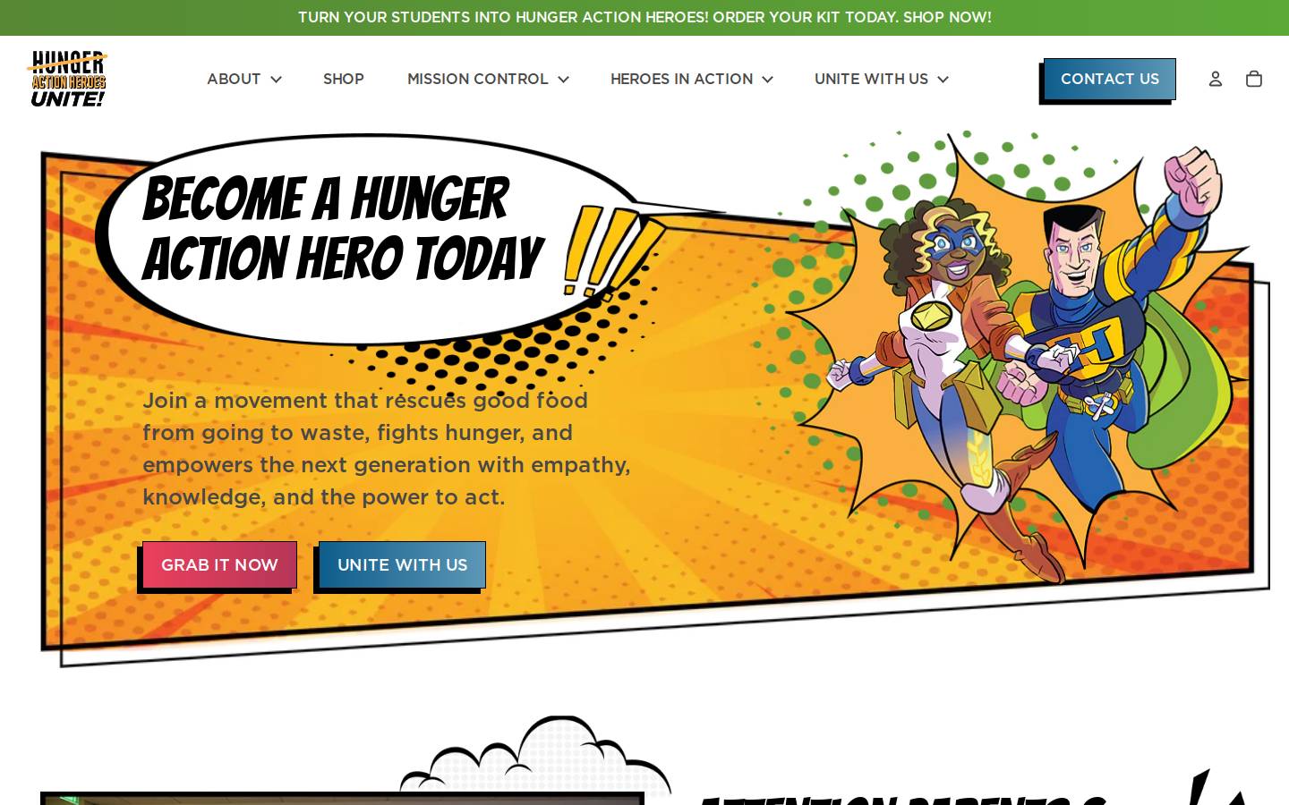 hungeractionheroes.org homepage screenshot