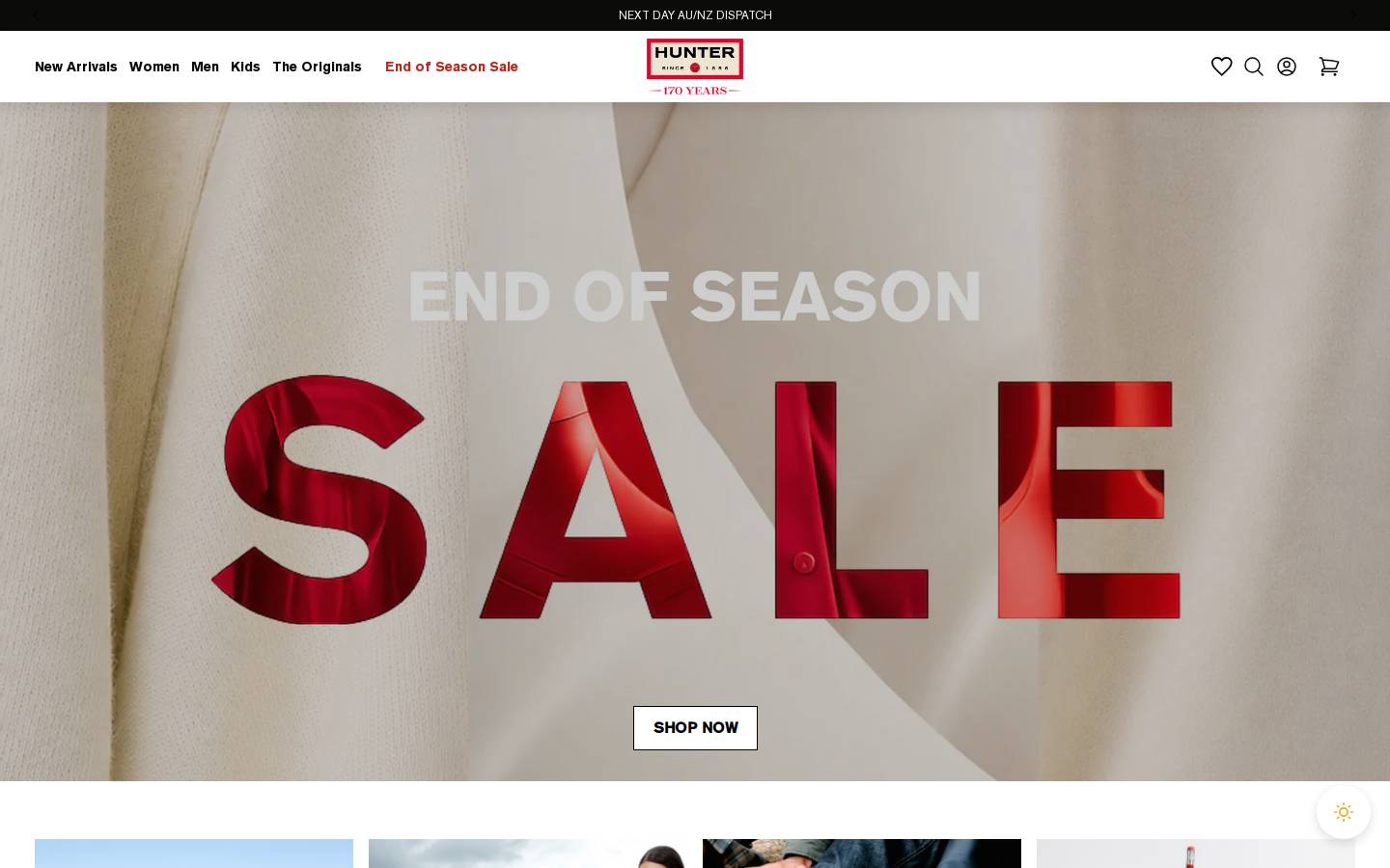 Hunter Boots homepage screenshot