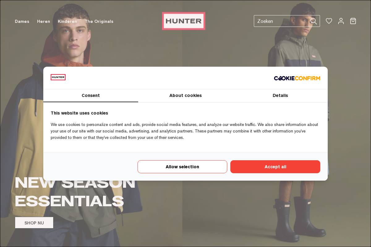 Hunter Boots homepage screenshot