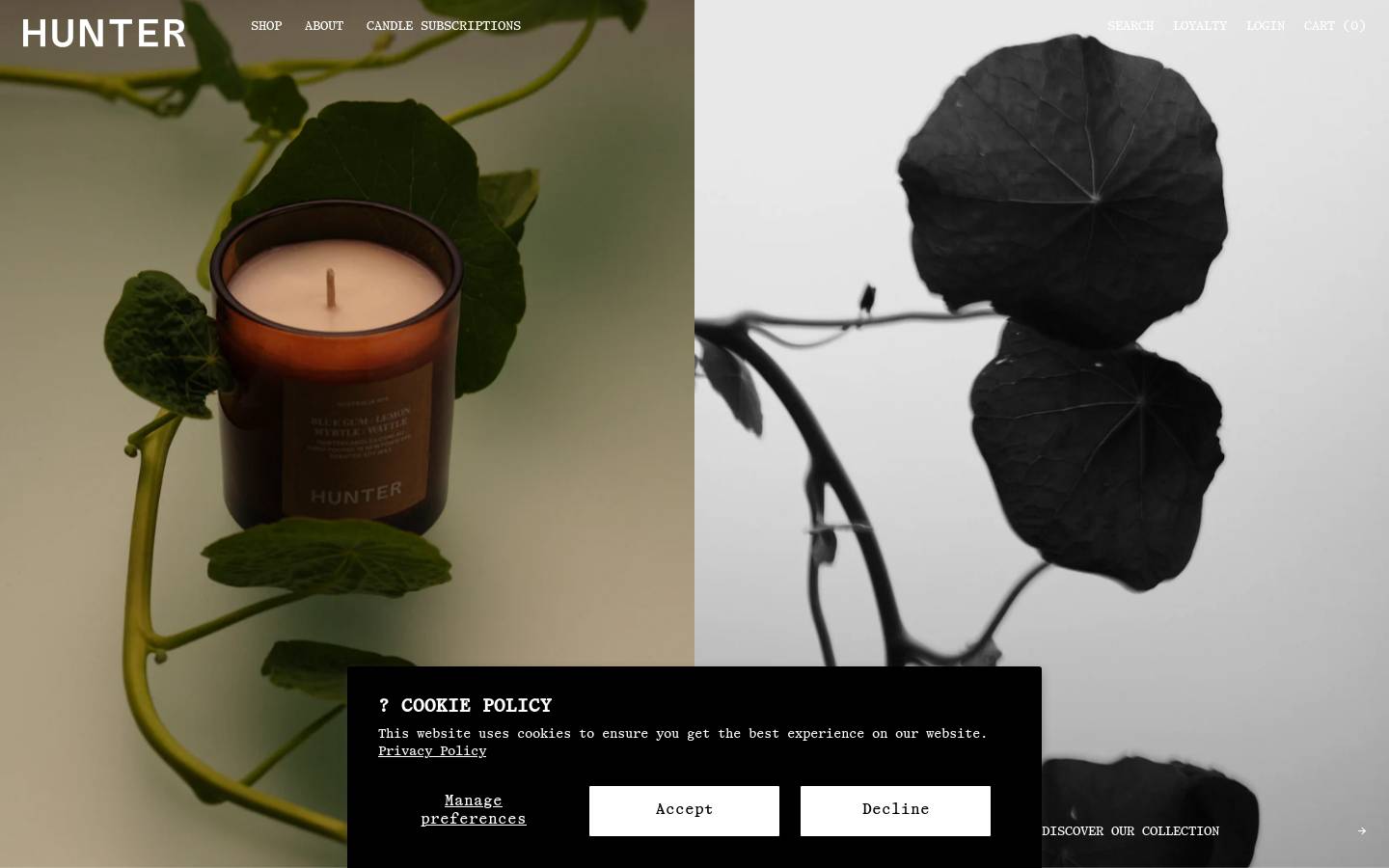 huntercandles.com.au homepage screenshot
