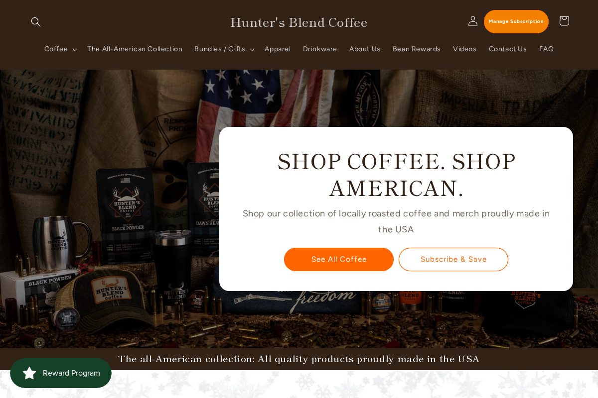 Hunter's Blend Coffee homepage screenshot