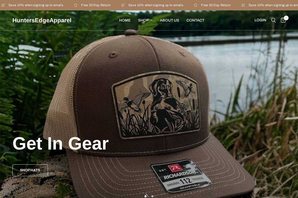 huntersedgeapparel.com homepage screenshot