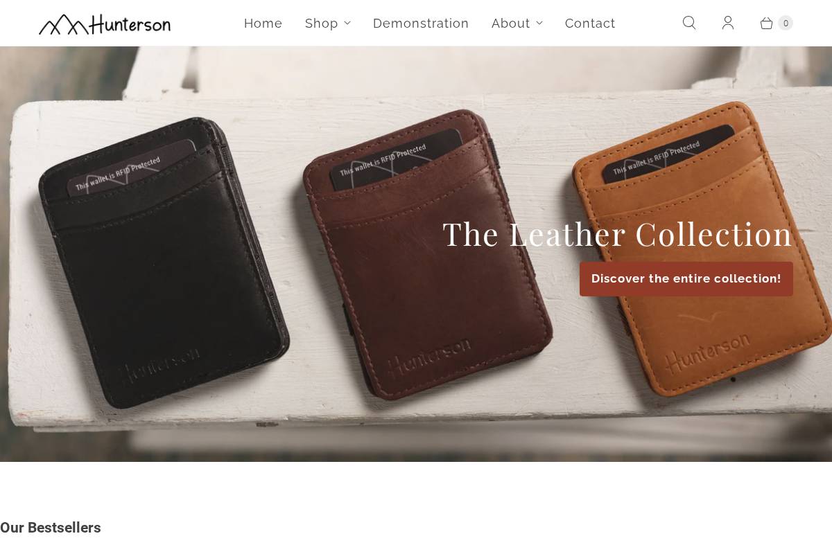 huntersonwallets.com homepage screenshot