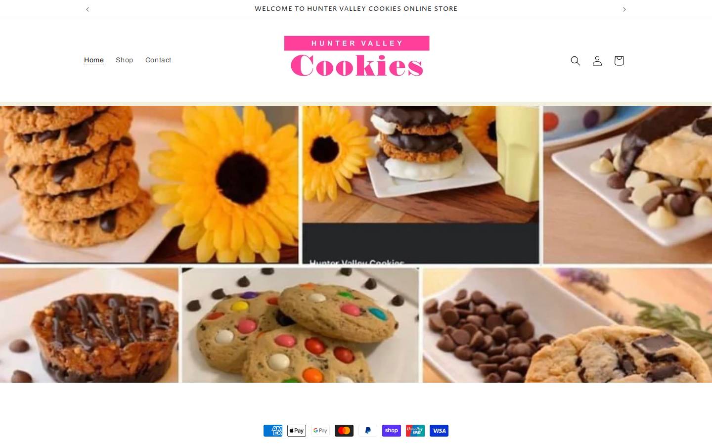 huntervalleycookies.com homepage screenshot
