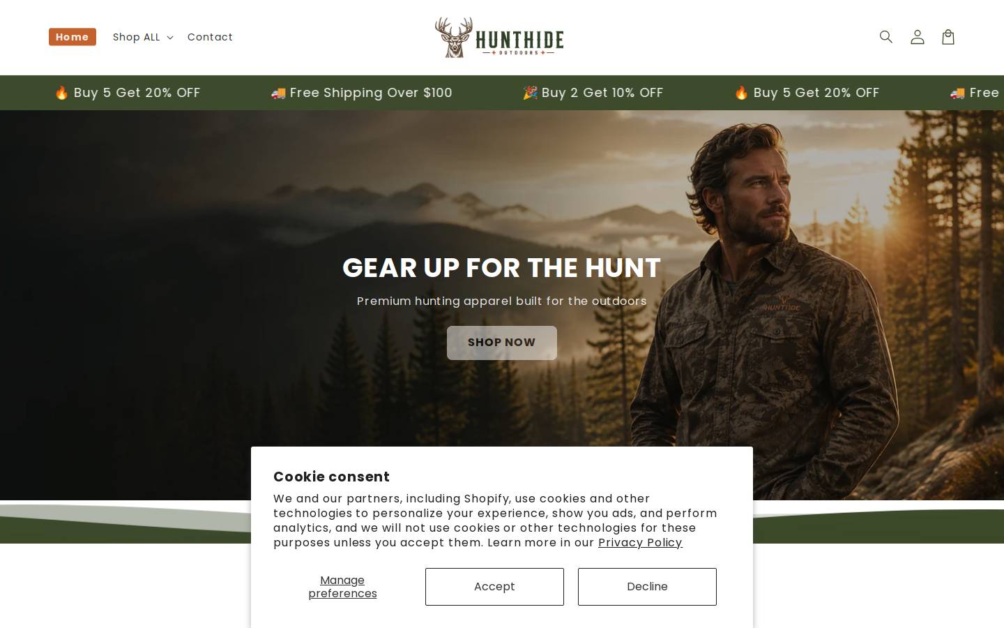 hunthide.com homepage screenshot