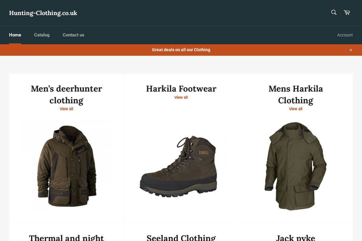 Hunting Clothing homepage screenshot