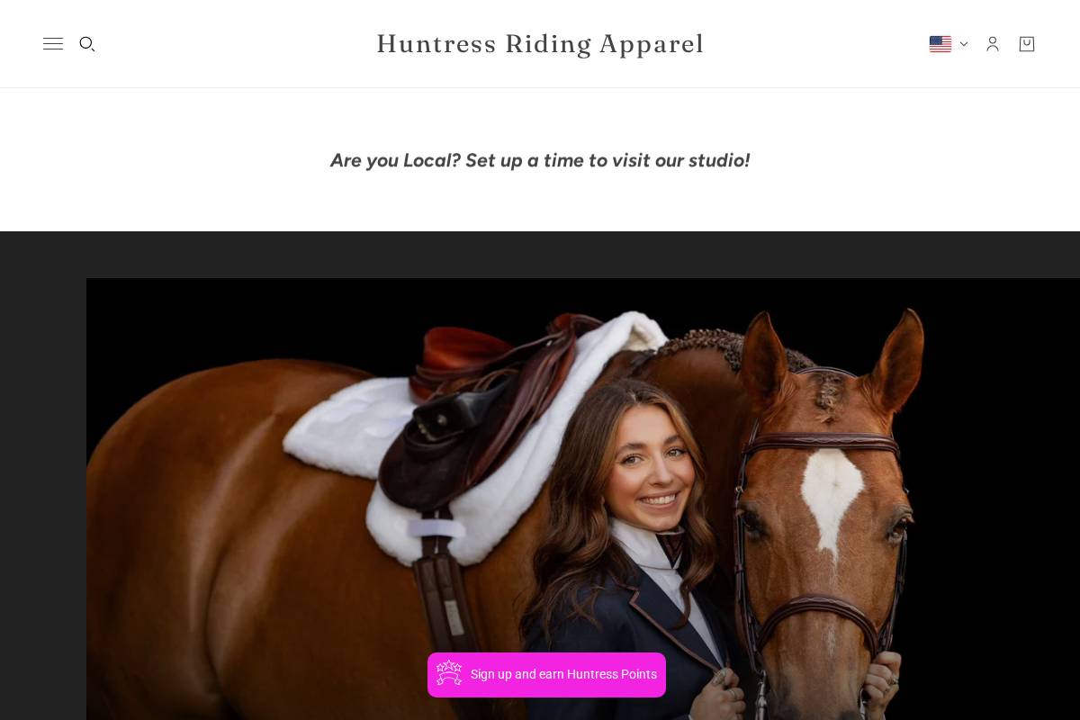 huntressridingapparel.store homepage screenshot