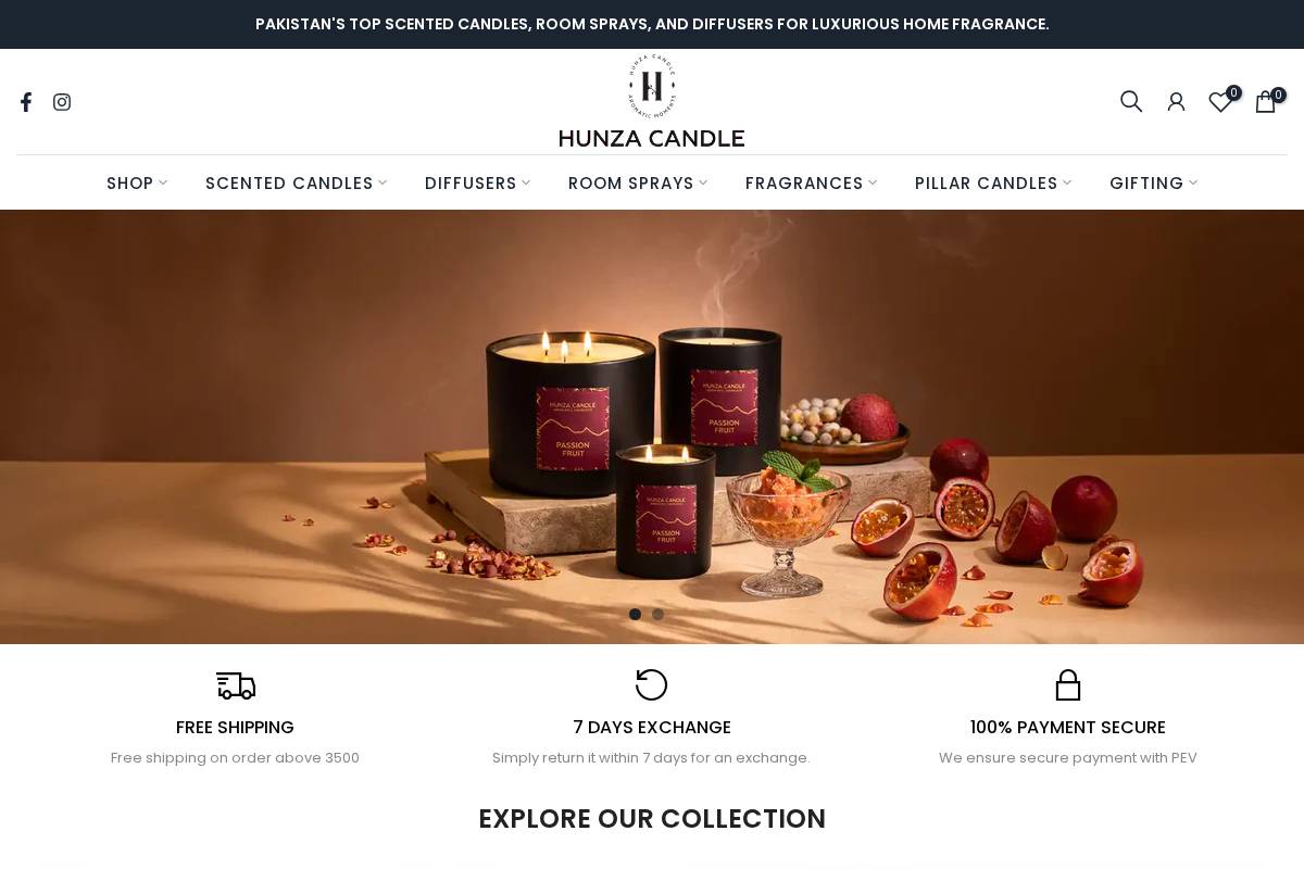 hunzacandle.com homepage screenshot