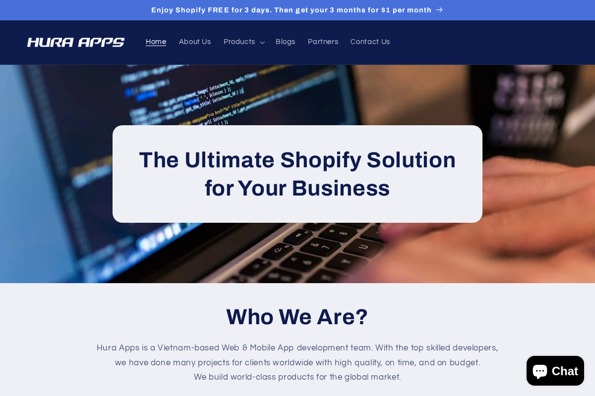 Hura Apps homepage screenshot