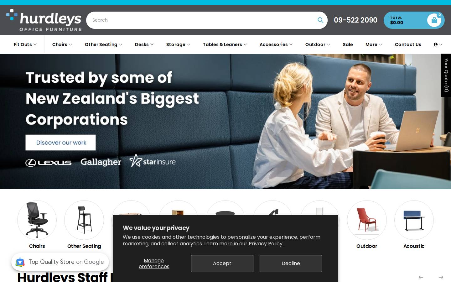 Hurdleysofficefurniture homepage screenshot