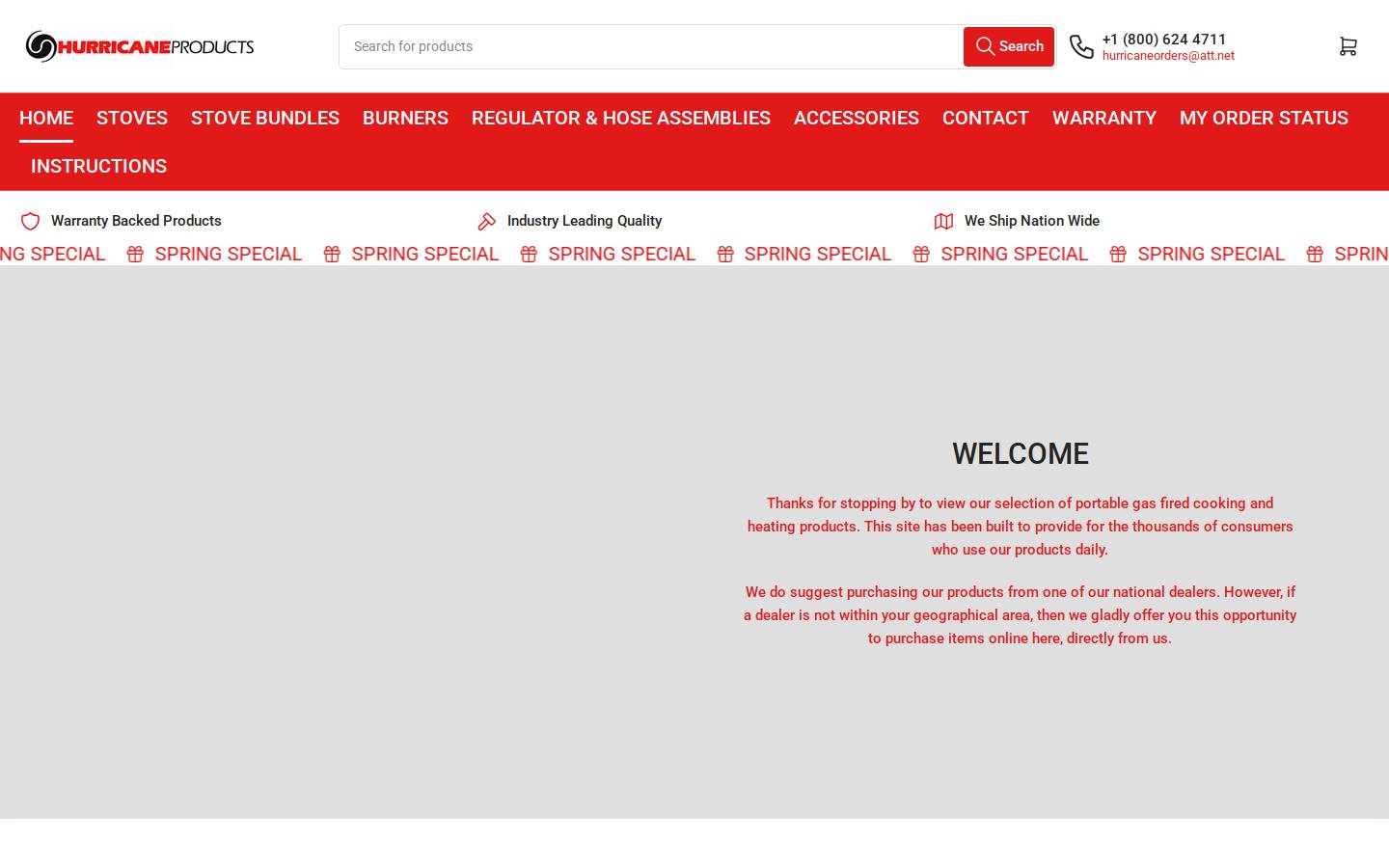 hurricaneproducts.net homepage screenshot