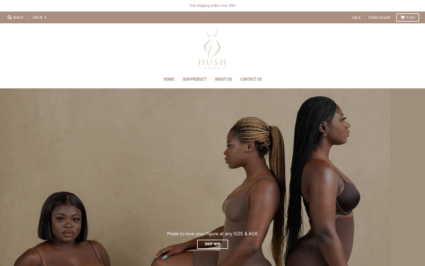 hushbodyonline.com homepage screenshot