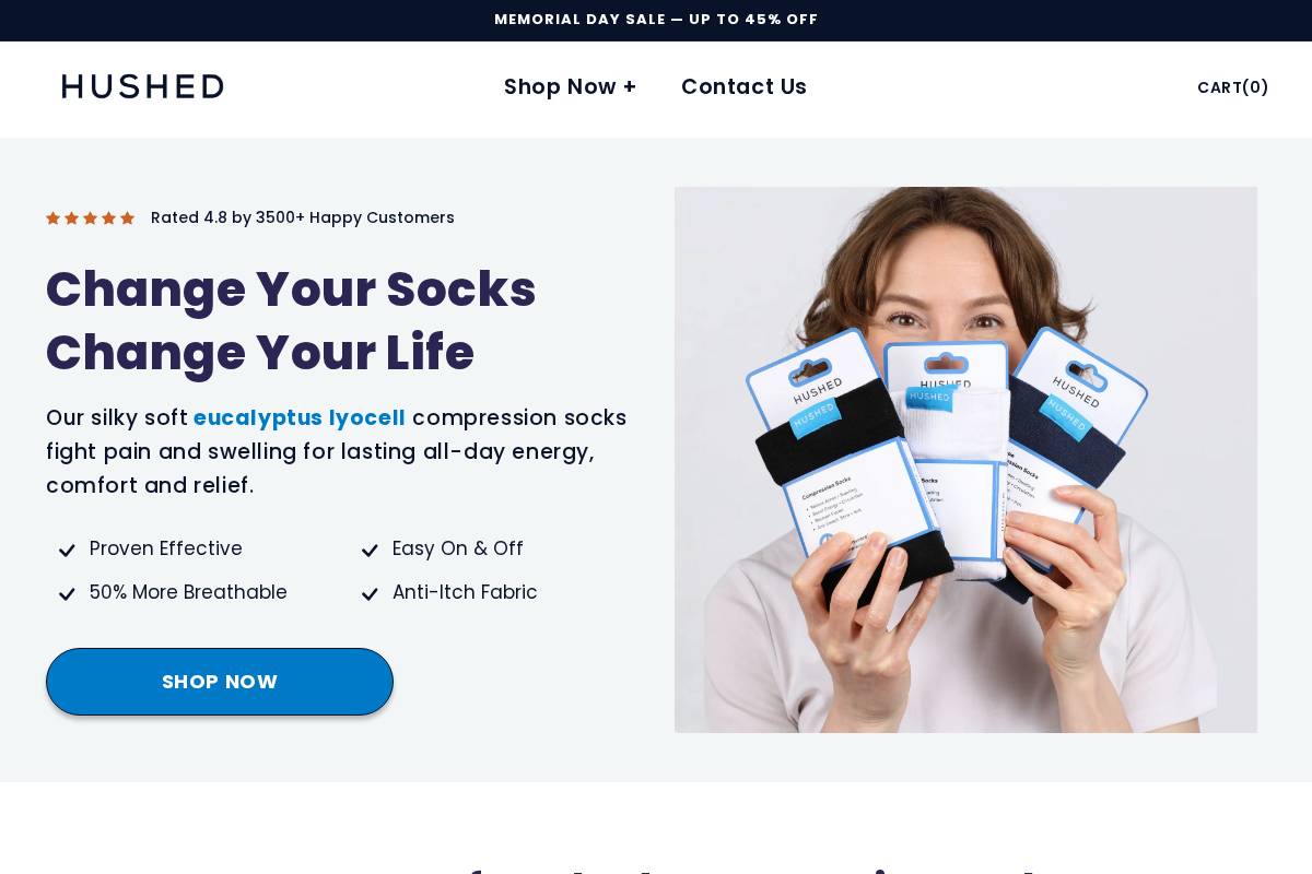 Hushedsocks homepage screenshot